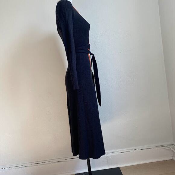 Caara Size Small Cedar Midi Dress Knit A Line Black Orange White Striped Belted - Picture 7 of 12